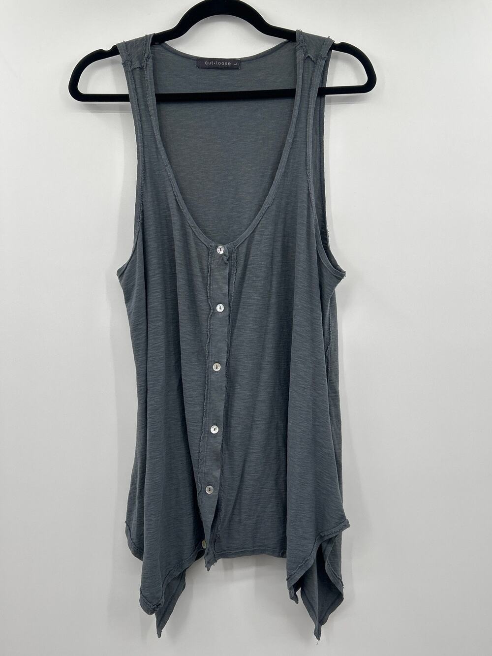 Cut Loose Lagenlook Boho Linen Cotton Asymmetrical Button Tank Top Tunic Large